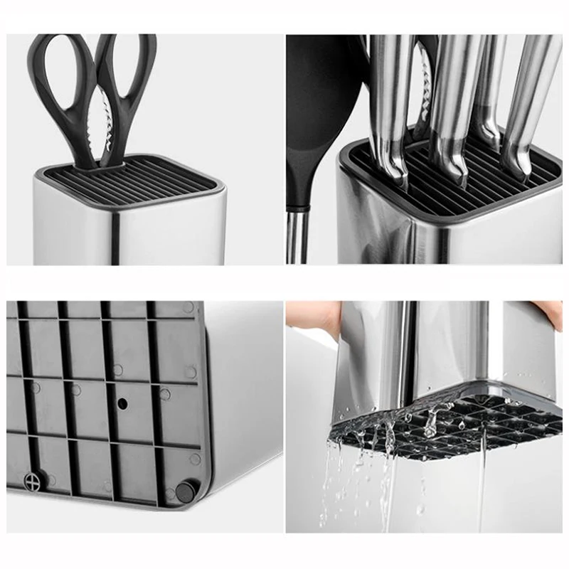 

Knife Block Set Stainless Steel Kitchen Knife Block Holder And Kitchenware Storage Bucket High End Kitchen Accessories