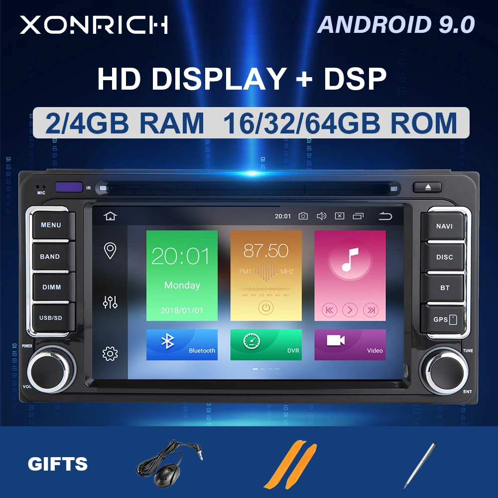 Мультимедийное радио с Android 9 2 din для Toyota Land Cruiser 100 200 Prado 120 150 Rush Corolla Hiace Yaris HiluxGPS navi