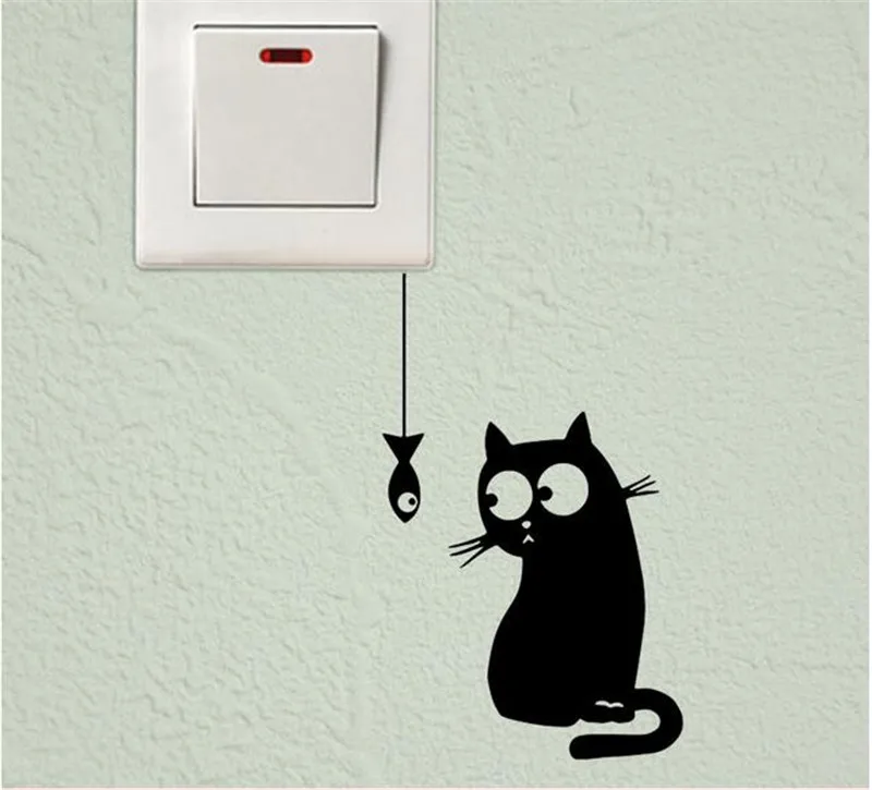 Голодный кот увидеть рыбу Смешные переключатель наклейки декор виниловая