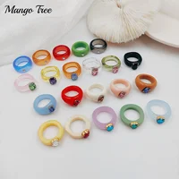 Wholesale 20Pcs/Lot Acrylic Resin Crystal Rhinestone Rings for Woman Girl Transparent Colorful Mix Finger Band Party Men Jewelry