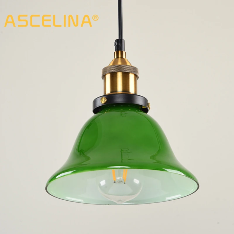 American Retro Green Glass lustre Pendant Light Creative Nostalgic Industrial For Restaurant Coffee Shop LED Edison Hanging Lamp |