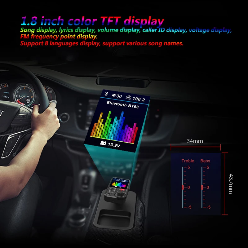 MP3-плеер для автомобиля Bt93 приемник громкой связи Qc3.0 быстрая зарядка