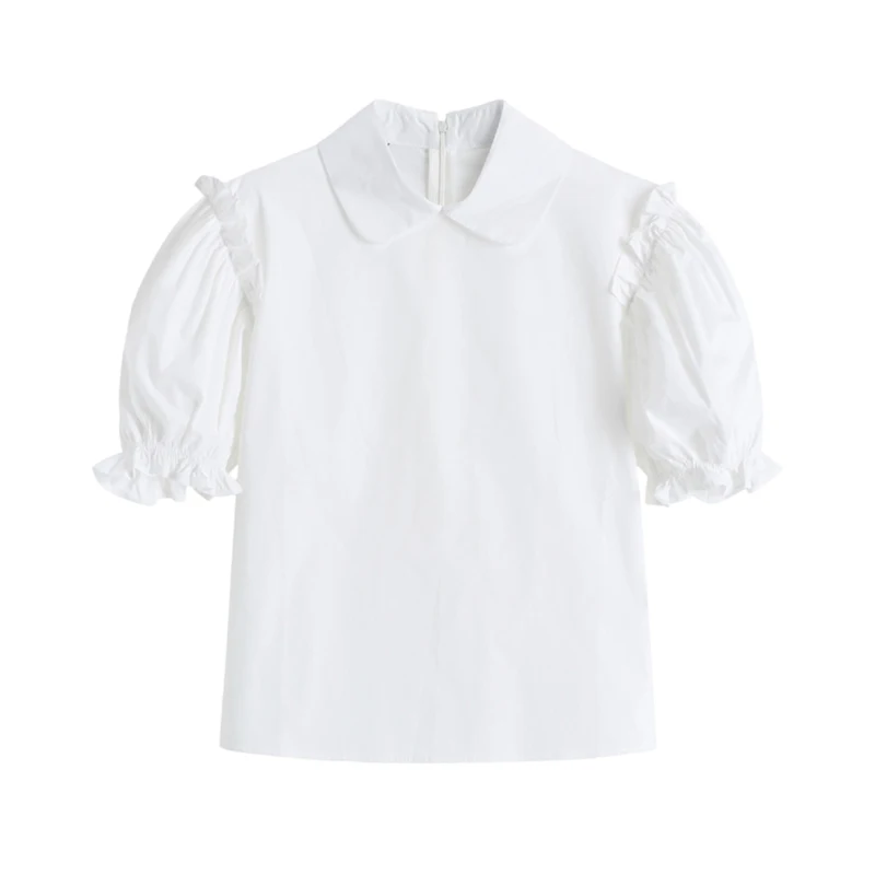 

2021 new summer French baby collar short sleeve girl's temperament versatile white shirt bubble sleeve top