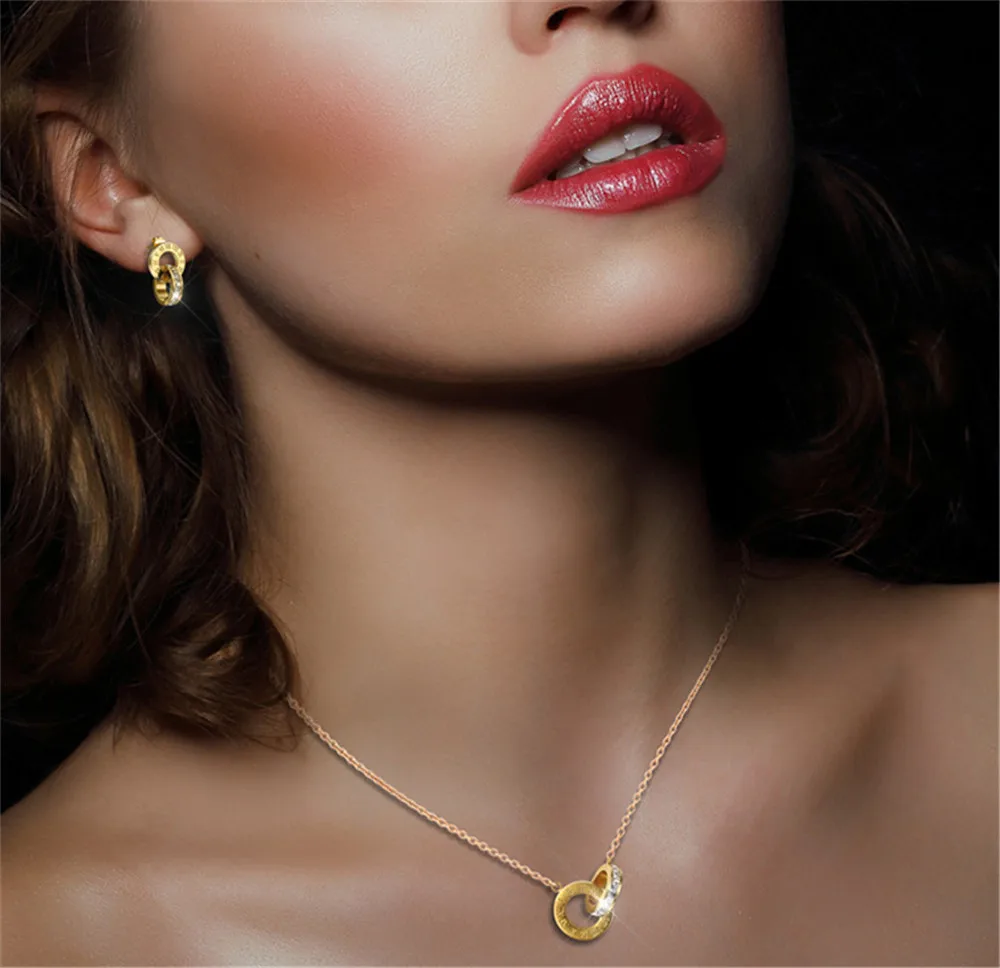 Набор из двух колец римских сережек и браслетов 5A кристалл 316L нержавеющая сталь