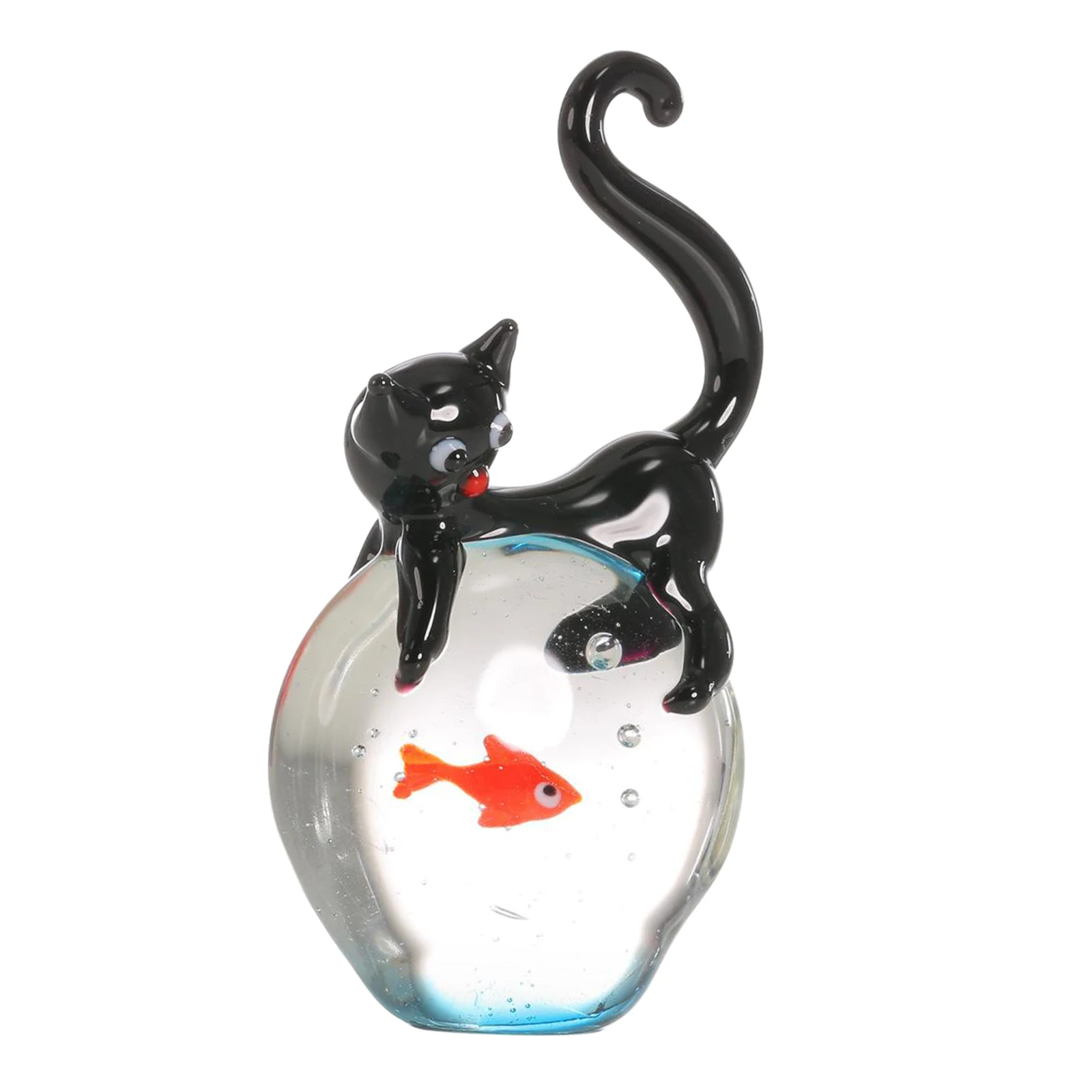 

Crystal Cat and Fish Figurine Ornament Miniature Glass Animal Statues Craft