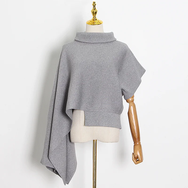 

SISPELL Asymmetric Women's Sweater Stand Collar Bat Sleeve Irregular Hem Loose For Female Shorts Sweater 2020 Fashion Streetewar