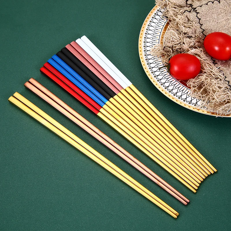 

5 Pairs Chinese Metal Chopsticks Non-slip Stainless Steel Chop Sticks Set Reusable Food Sticks Sushi Hashi Baguette Dinnerware