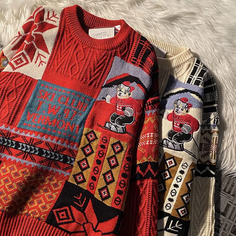 Рождественский свитер в гонконгском ретро-стиле с медведем Мужская плотная