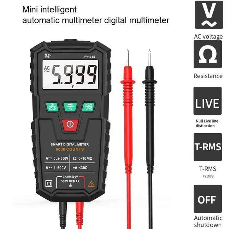 

Автоматический мультиметр FUYI FY108B Mini 6000, Аналоговый тестер, вольтметр True RMS, высокоточный измеритель напряжения постоянного и переменного то...