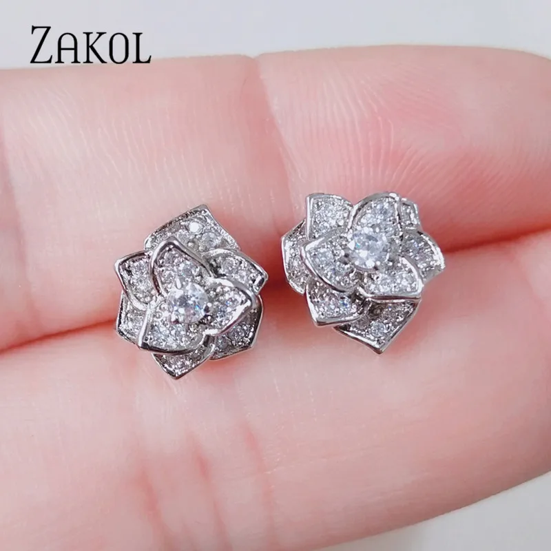 ZAKOL новые модные циркониевые Кристальные розы Форма серьги со шпилькой для Для