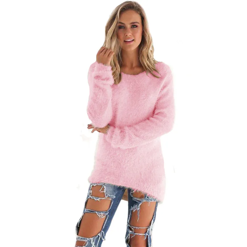 

Женский Однотонный свитер с длинным рукавом, свободного покроя