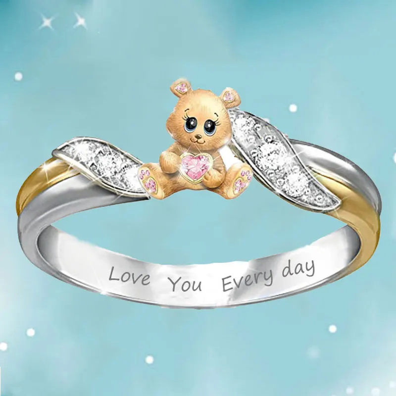 Свадебные Кольца для женщин кольцо с мультяшным животным медведем модное