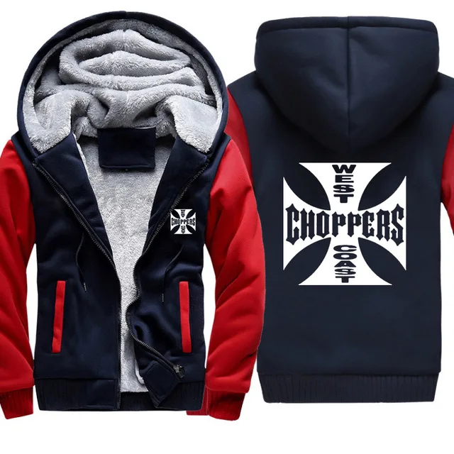 Мужские толстовки с капюшоном и принтом West Coast Choppers зимние теплые из плотного