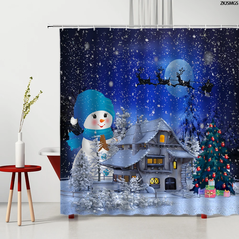 Занавеска для ванной на Новый год и Рождество занавески душа с оленем цветными