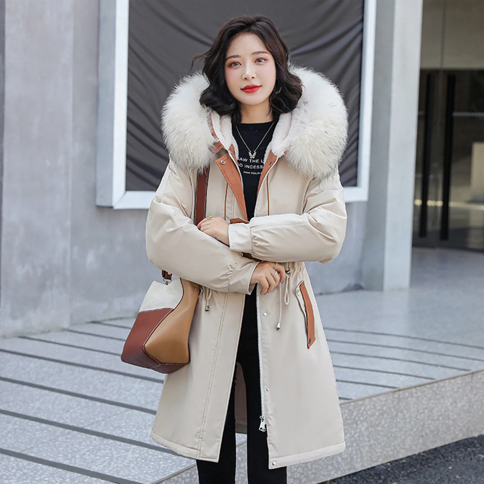 

Winter Women Jacket Fashion Outerwear Long Parka Cotton-padded Slim Jackets Pocket Suede Hooded Zippers Female warm Overcoat #40