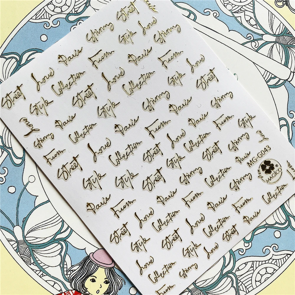 MG-G043 MG-G058 английские слова, буквы Алфавит 3D задний клей для нейл-арта наклейки слайдеры украшение для ногтей