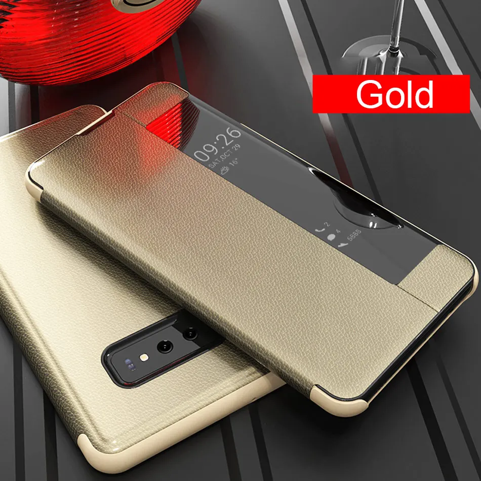 Роскошный кожаный флип-чехол для samsung Galaxy S9 S8 Plus, противоударный чехол для samsung S10 Plus S10e Smart View, чехол для телефона - Цвет: Gold