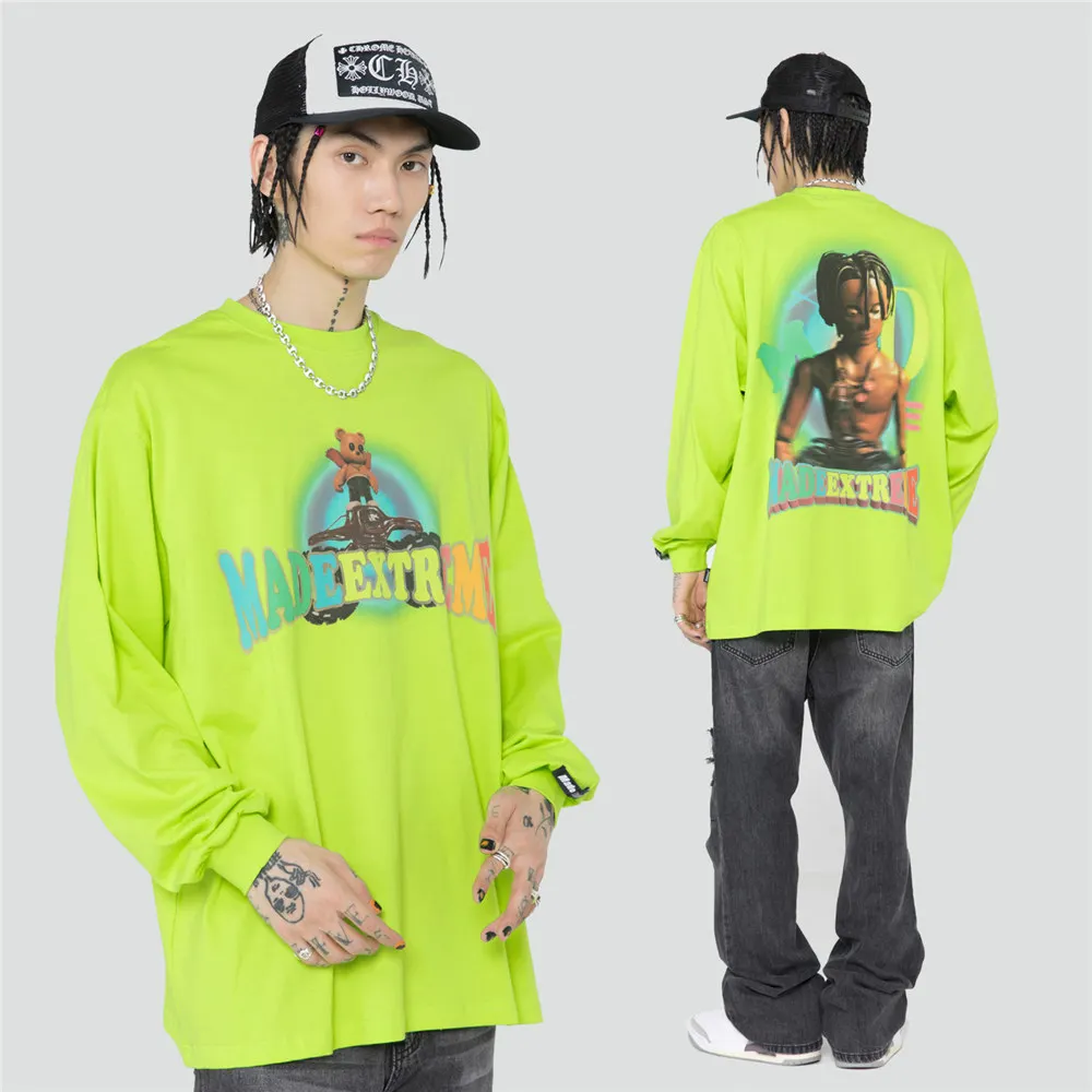 

Футболка для мужчин и женщин, уличная одежда в стиле Харадзюку, с мультяшным принтом Тревиса, панка, рок, с длинным рукавом, повседневный Топ ...