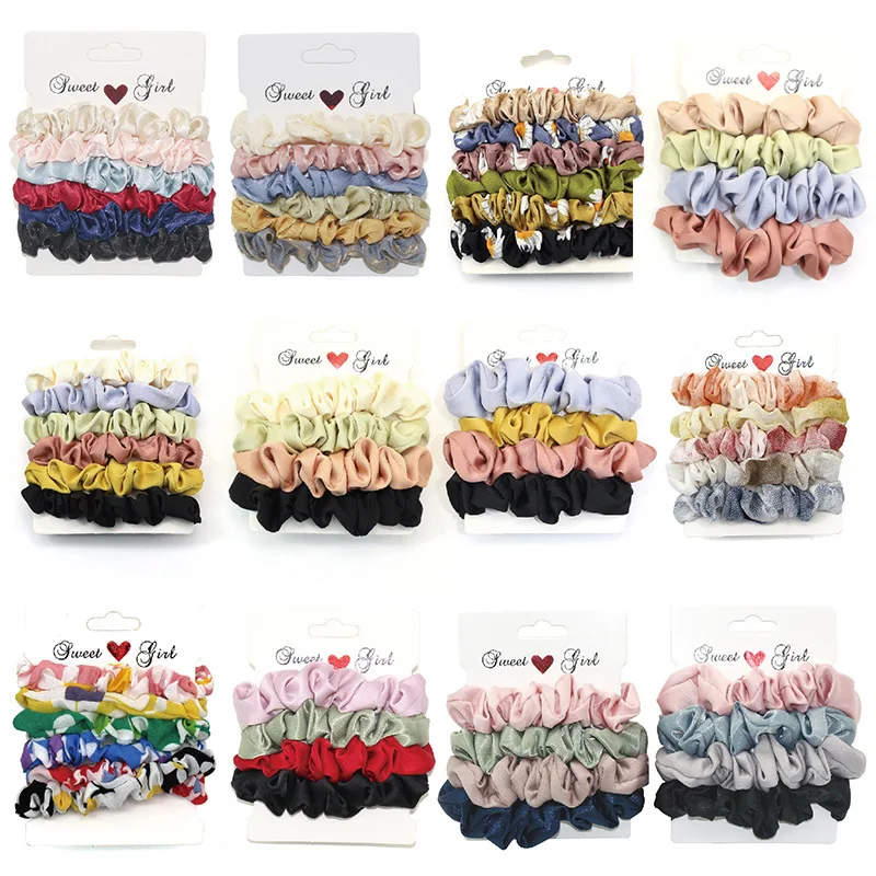 

4/6Pcs/Set Fashion Silk Scrunchies Soft Elastic Satin Hair Bands Solid Color Scrunchy Hair Ties Ponytail Holders For Women Girls