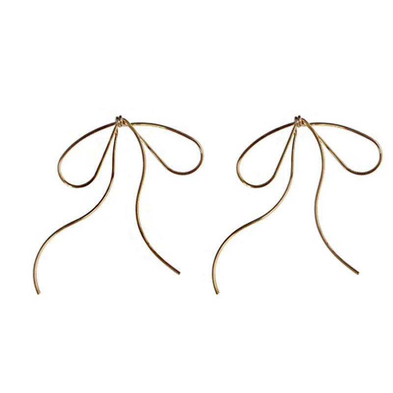 

HE-76 Temperament metal texture bow earrings Korean simple and playful long earrings women
