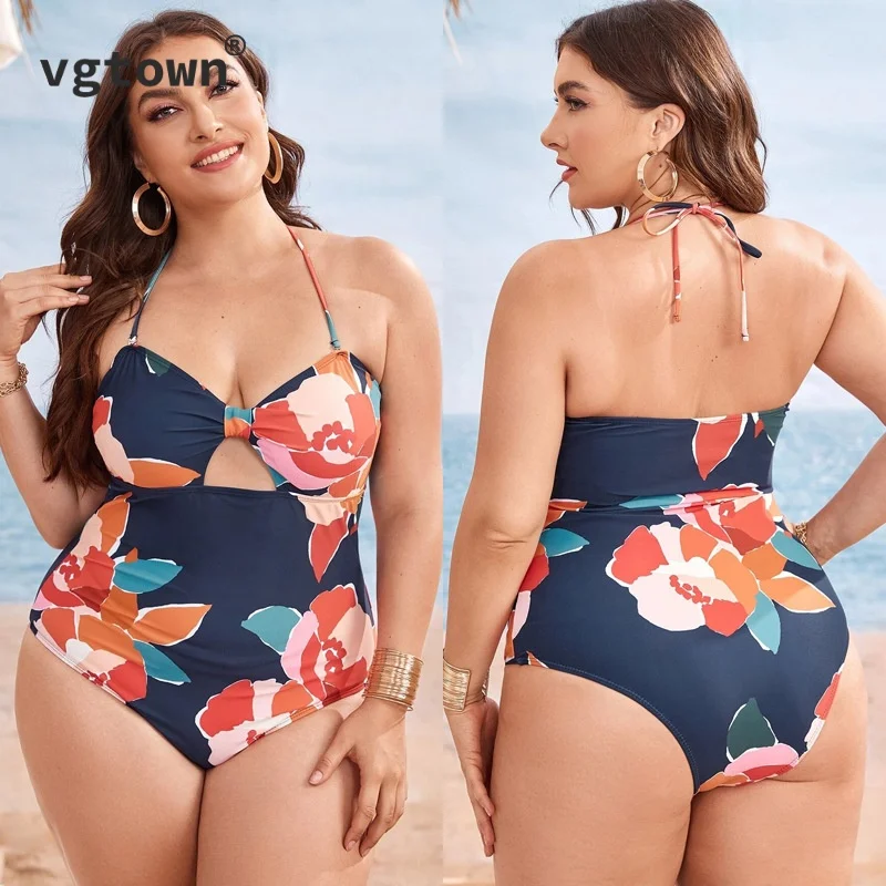 

2022 New Floral One-piece Large Size L-6XL Swimsuits Plus Size Swimwear Women's Swimming Body Bathing Suit Female Beach Pool