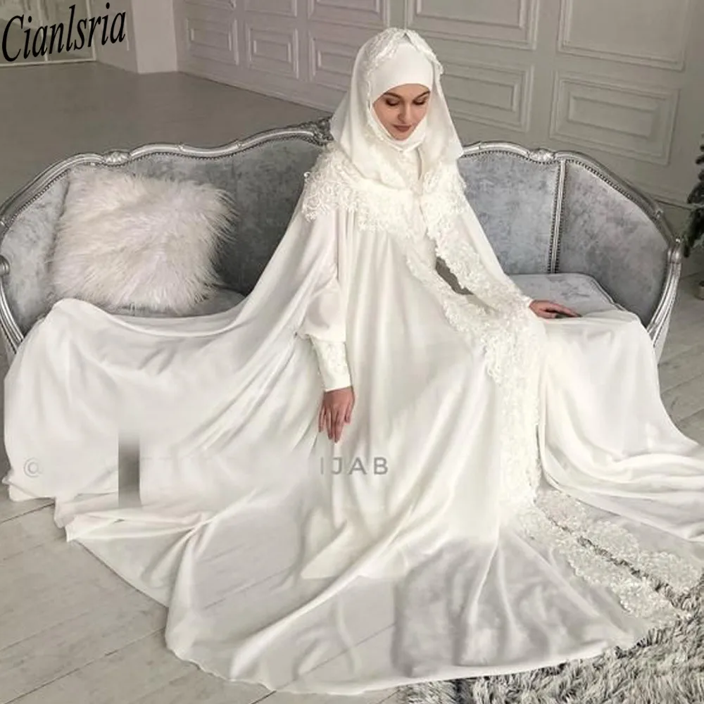 

2021 White Ivory Bridal Wedding Lace Hooded Cape Dubai Islamic Kaftan Saudi Wedding Cloak