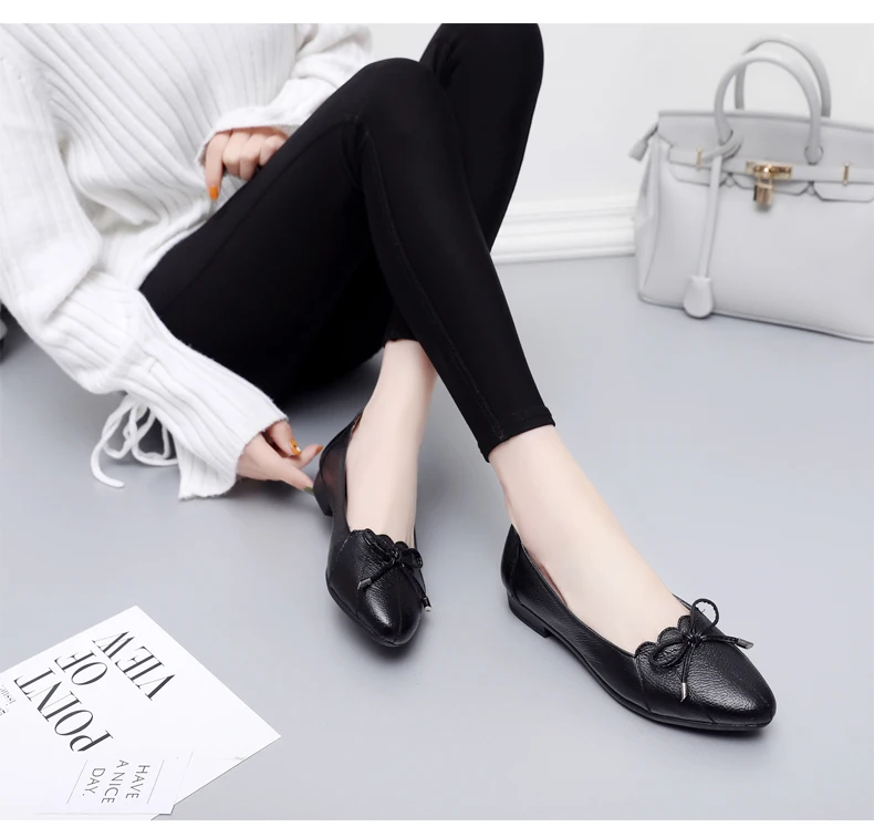 

Women Shoes 2021 Genuine Leather Women Flats Fashion Female Casual Work Ballet Flats Plus Size 35-43 Ladies Shoes