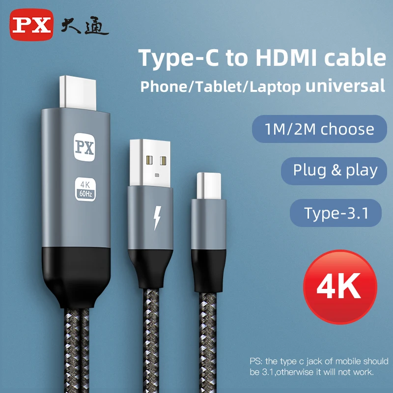 Кабель-преобразователь PX 4K/2K HDTV Type C-Hdmi совместимый с телефоном ТВ Mhl-Hdmi USB C 3 1-Hdmi