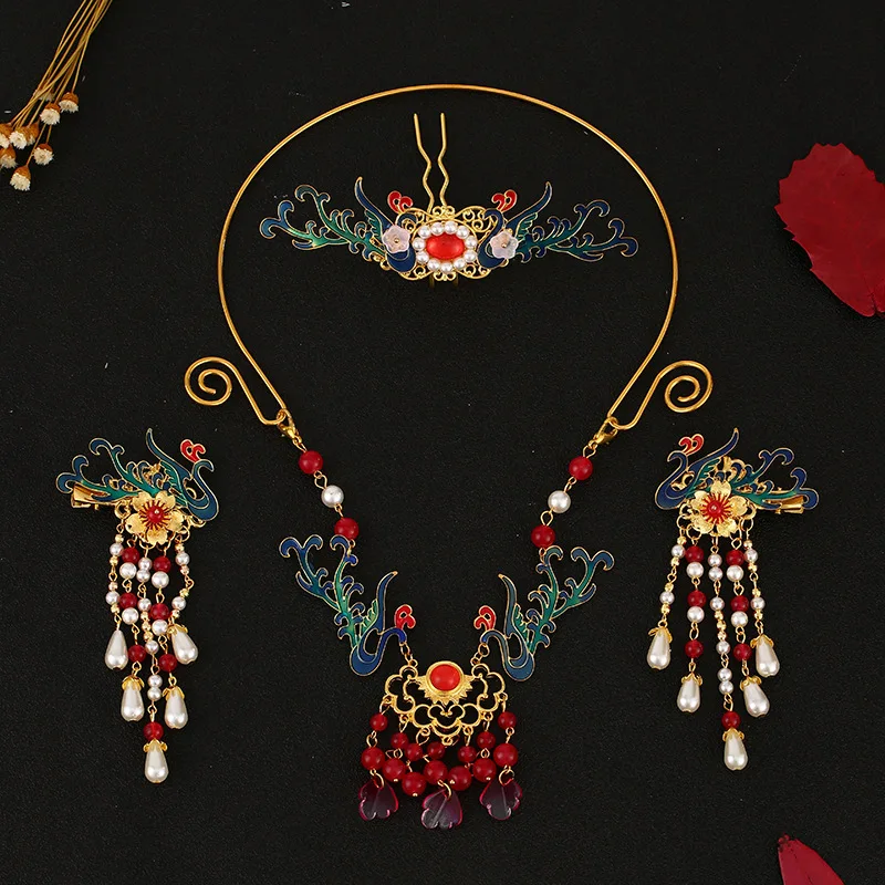 

Luxurious Hanfu Ancient Style Hair Crown Hairpin Collar Headdress Tassel Suit Female Lucky Accessories