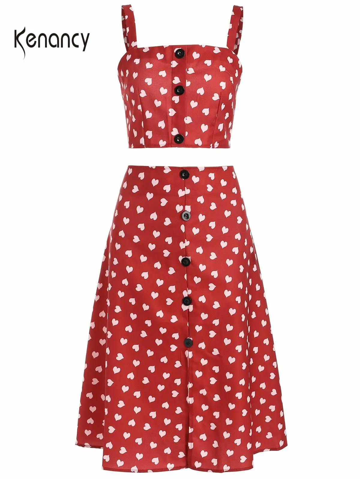 Kenancy женские топы на бретельках с принтом сердца и юбка высокой талией комплекты