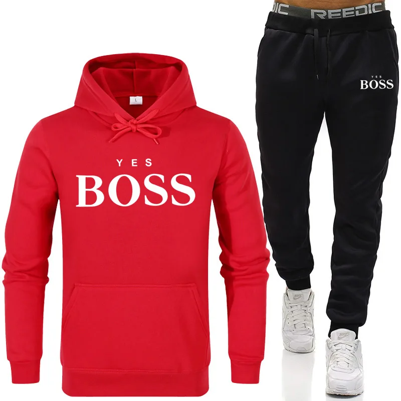 

Tracksuit Men Fashion Hoodies Men Suits Brand Yes Boss Sets Men Sweatshirts+Sweatpants Autumn Winter Fleece Hooded Pullover