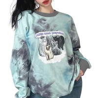 women tie dye sweatshirt long sleeve round neck cat pattern tops sweatshirt without pocket women spring autumn clothing