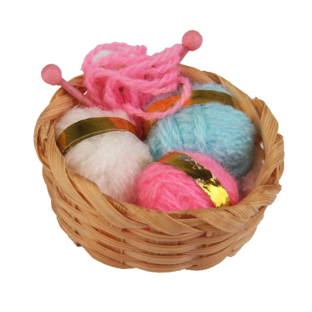 1/12 вязка бамбуковая корзина w. Шерстяные нитки игольчатые аксессуары для