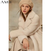 amii minimalism winter thick fur coat fashion solid lapel straight knee length womens jacket causal winter coat women 12041044