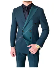 2Pc Green Stitching Jacket Pants Men's Suits Sets Tailored Clothing Casual Blazer Trousers Wedding Party Wear Business Male Suit (4)