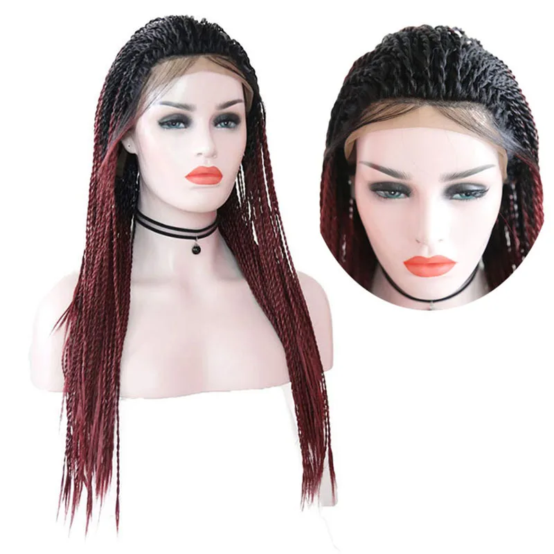 

Charisma Ombre Red 2X Twist Micro Braids Wig for Women with Baby Hair Heat Resistant Braided Hair Synthetic Lace Front Wig