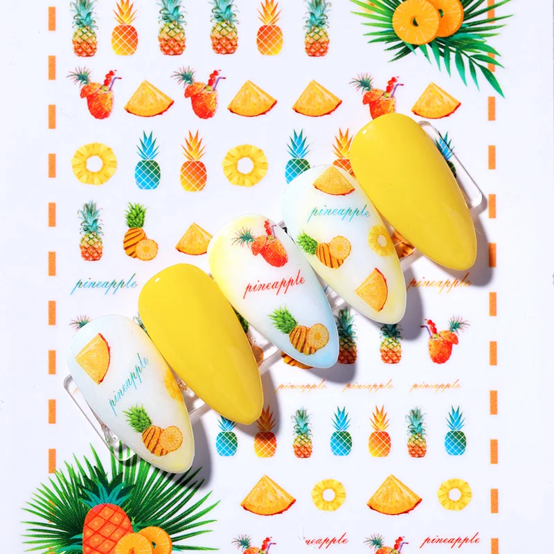 3d наклейка для ногтей в виде ананаса летняя красочная с фруктами арбузом