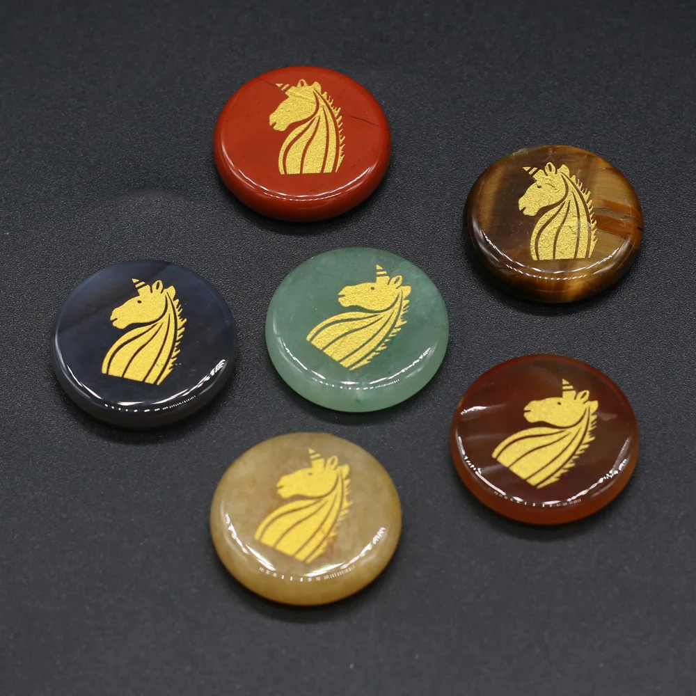 

6pcs Charms Fashion Horse Pattern Natural Stone Bead Mix Colors Bead for Making Jewely Necklace Accessories Women Men 25x25mm