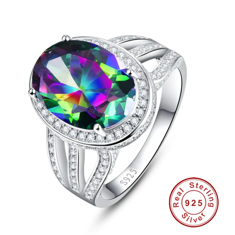 10.2ct Овальный натуральный камень Радужный Огонь Мистик Топаз коктейльное кольцо
