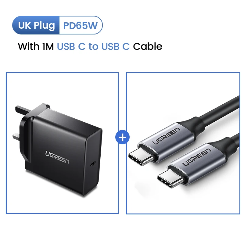 With 1M USB C-USB C Ugreen PD 65 Вт Зарядное устройство USB type C зарядное устройство для Apple MacBook воздушный iPad Pro samsung ASUS acer планшет зарядное устройство для nintendo Switch - Тип штекера: With 1M USB C-USB C