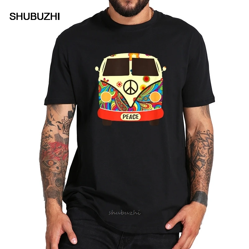 Хиппи мира и любовь Винтаж футболка туда обратно Автомобильная графическая
