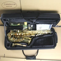 be alto saxophone brass lacquered gold e flat sax type woodwind instrument with cleaning brush cloth gloves strap