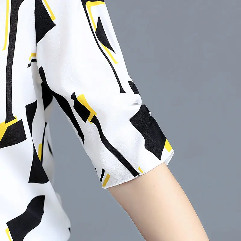 Женские блузки с коротким рукавом и принтом шифоновая блузка воротником-стойкой