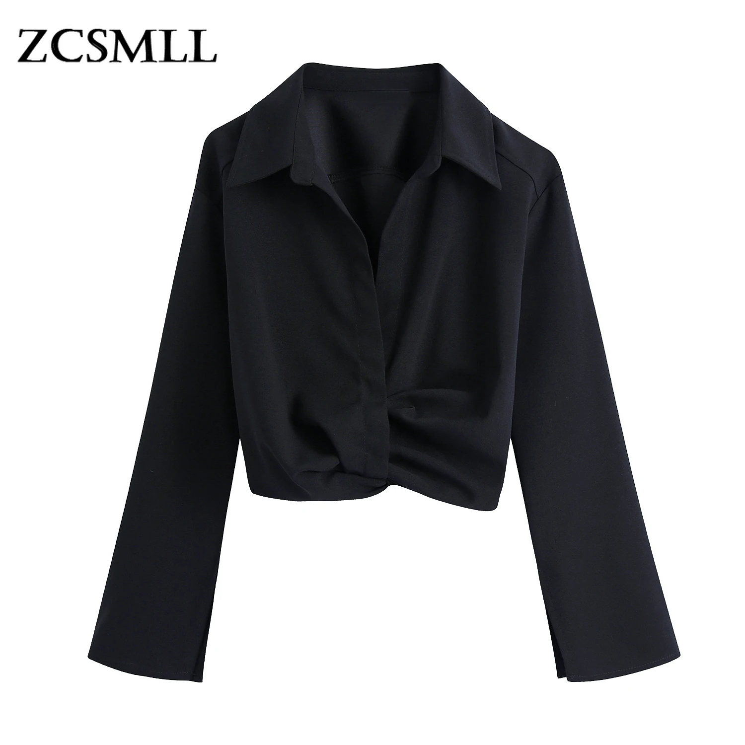 

Блузка ZCSMLL женская с отложным воротником, однобортная короткая плиссированная рубашка с длинным рукавом, в винтажном стиле, 21 осень