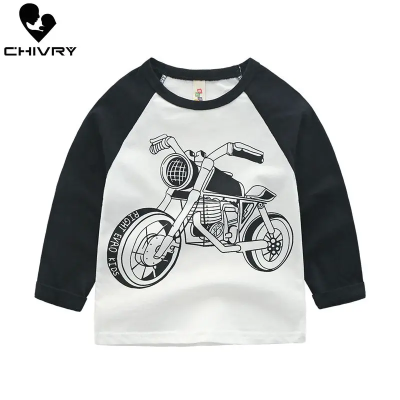 Детская футболка для мальчиков с принтом динозавра и машины хлопковая длинными