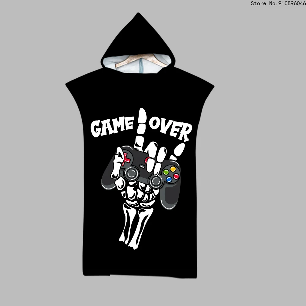 

Music Gamepad Beach Towel Play Station Game Cape Hooded Bath Towel Poncho Quick Dry Bathrobe Beachwear Kids Boys Bathroom Towels