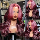 Topnormantic бордового цвета 13x 4 кружевные передние парики для женщин бразильские неповрежденные человеческие волосы свободный волнистый парик с детскими волосами