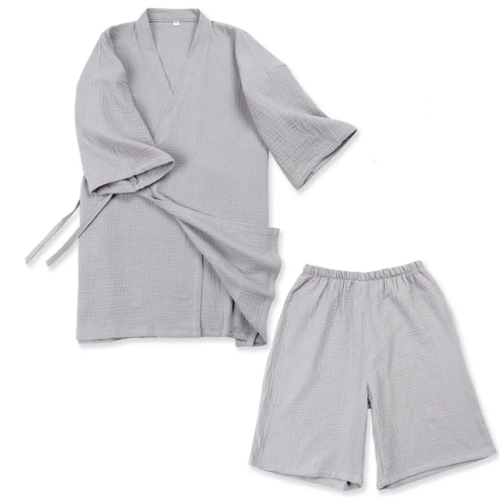 Plus Size Solid Men Short-sleeve Shorts Pajama Sets Cotton Casual Home Service Two-piece Suit Comfortable Sleepwear Japanese