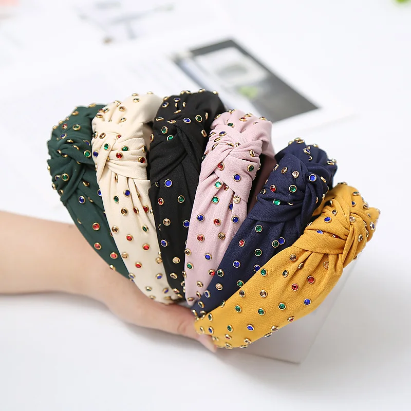 Обруч Стразы Однотонный женский мягкий однотонный Бандаж с широкими краями