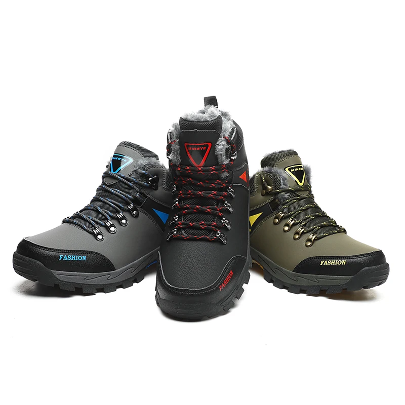

Brand Men Winter Snow Boots Waterproof Leather Sneakers Super Warm Men's Boots Outdoor Male Hiking Boots Work Shoes Size 39-47